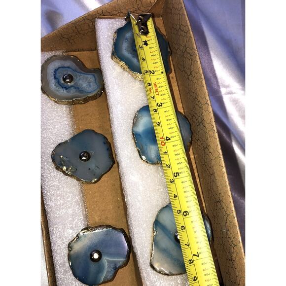 Drawer Cabinet Pull Knobs Sliced Agate Stone Blue Gold Lot of 11 NEW - Picture 7 of 8